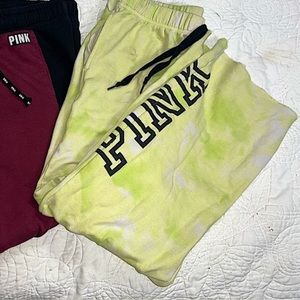 Neon green Victoria’s Secret sweatpants.